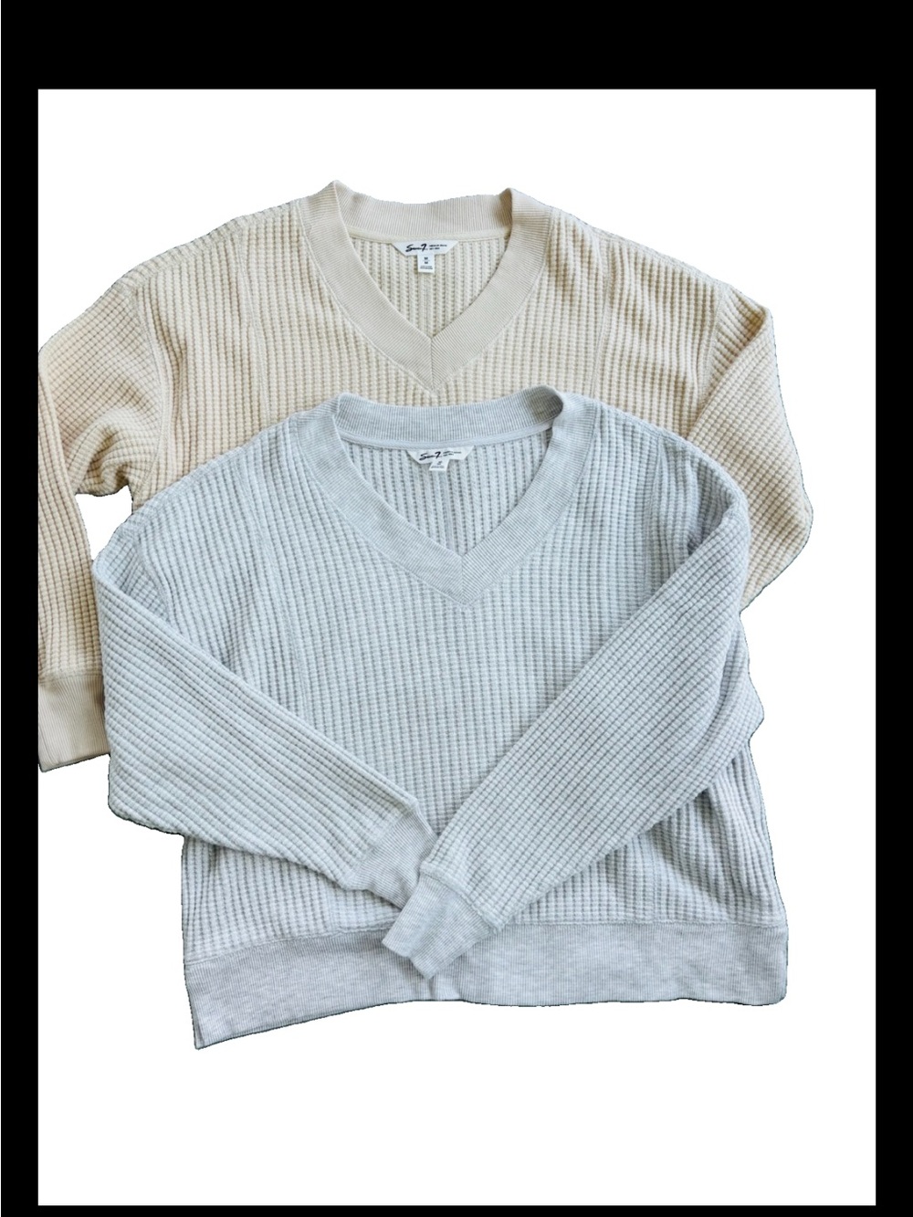 Seven7 Lot Of 2 Waffle Knit Oversized Sweaters Gray & Cream Medium